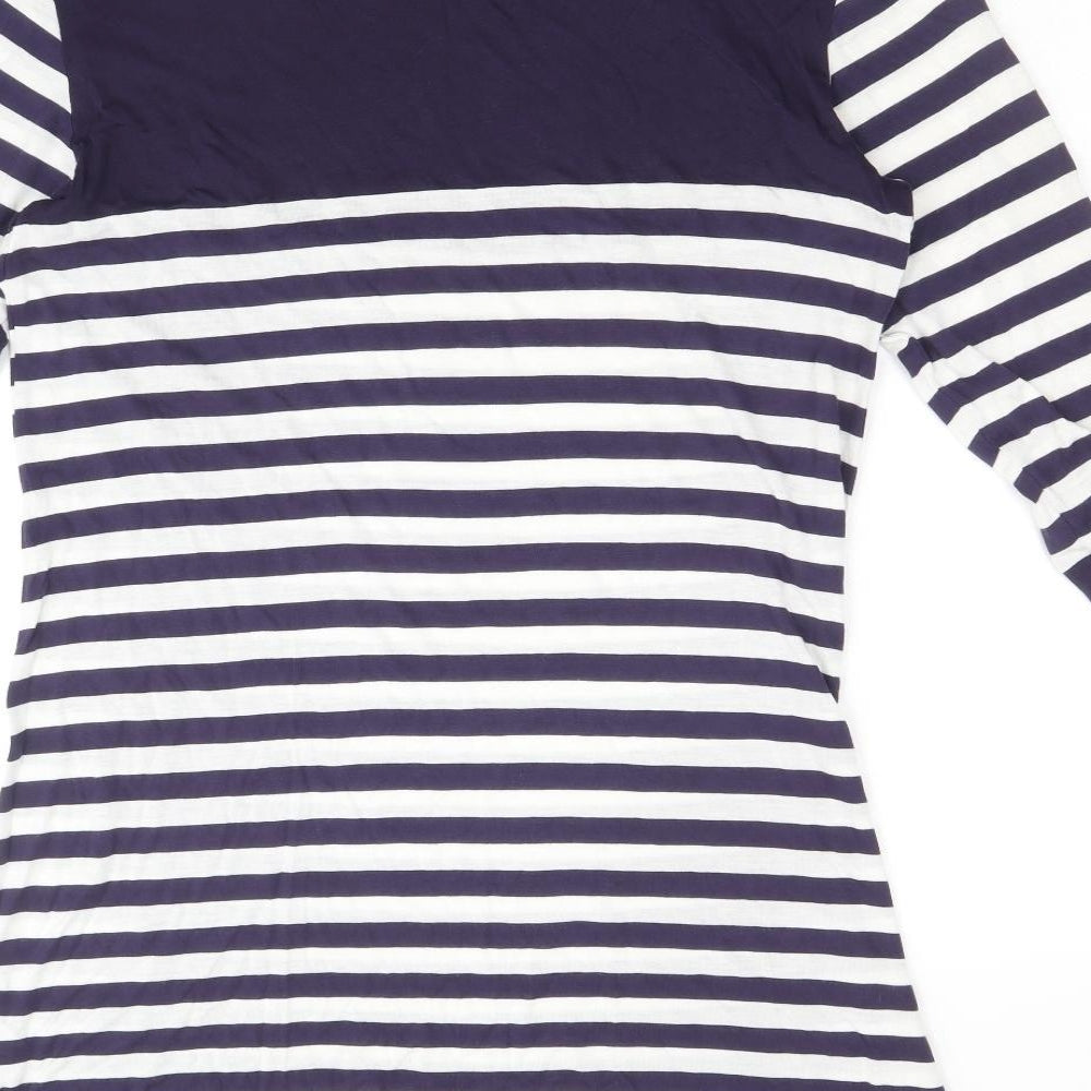 Marks and Spencer Womens Blue Striped Viscose Jumper Dress Size 12 Boat Neck Pullover