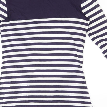 Marks and Spencer Womens Blue Striped Viscose Jumper Dress Size 12 Boat Neck Pullover