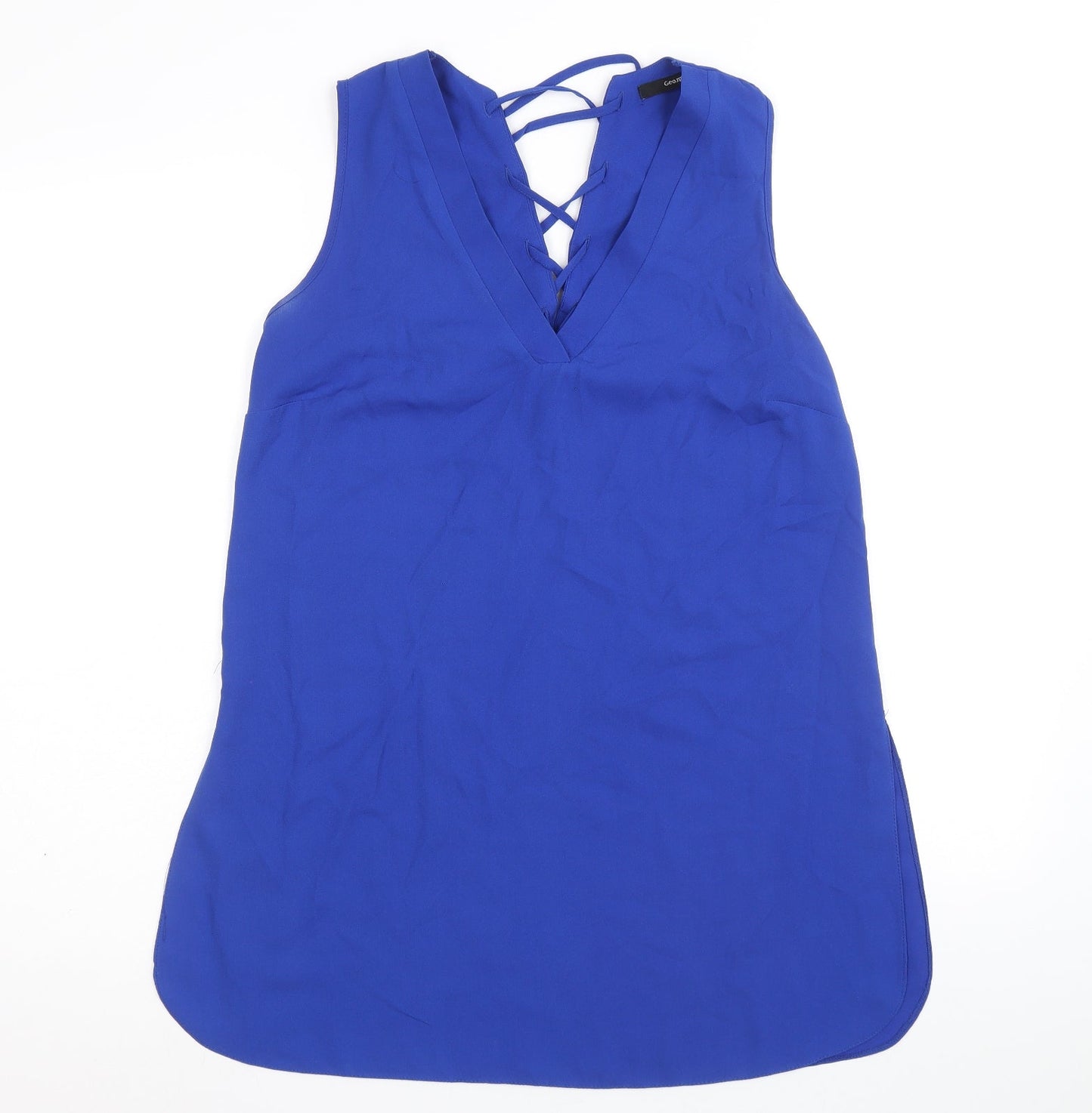 George Womens Blue Polyester A-Line Size 10 V-Neck Pullover