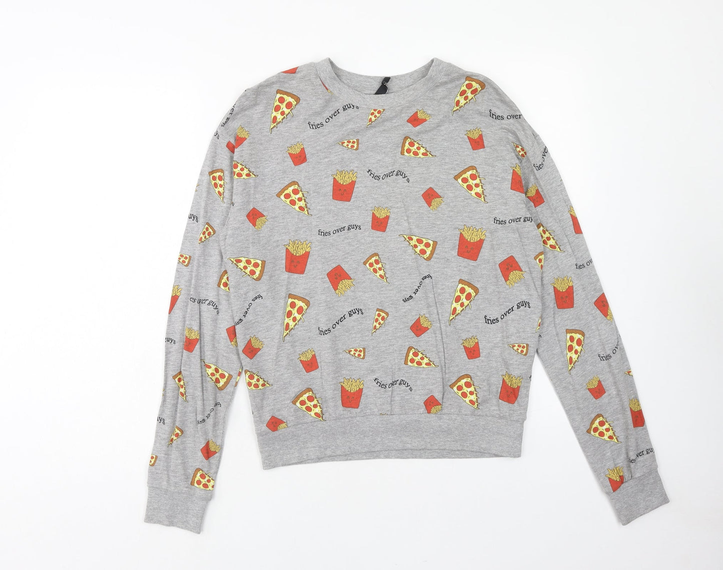 H&M Womens Grey Cotton Pullover Sweatshirt Size S Pullover - Pizza & Fries