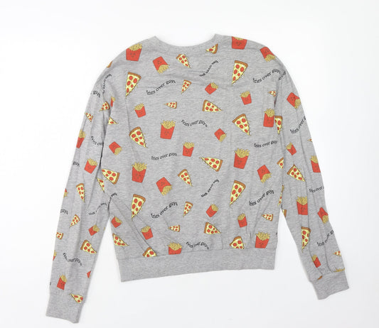 H&M Womens Grey Cotton Pullover Sweatshirt Size S Pullover - Pizza & Fries
