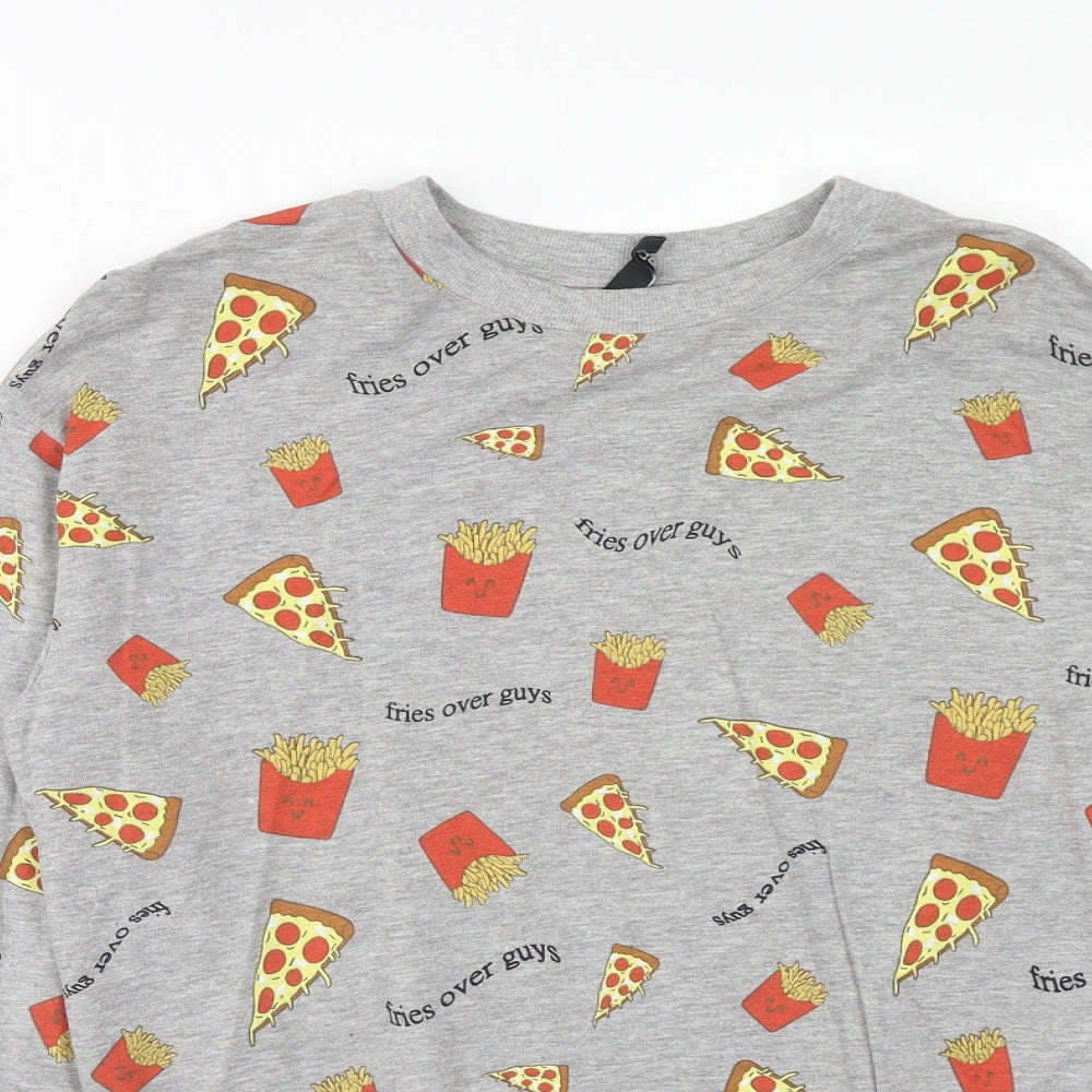 H&M Womens Grey Cotton Pullover Sweatshirt Size S Pullover - Pizza & Fries