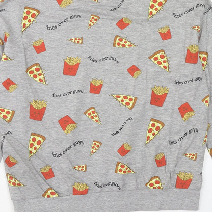 H&M Womens Grey Cotton Pullover Sweatshirt Size S Pullover - Pizza & Fries
