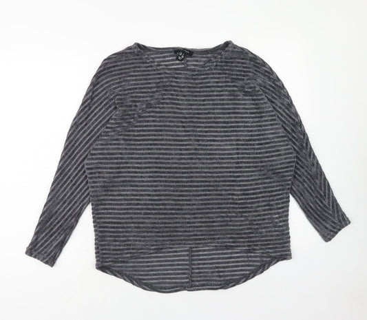 New Look Womens Grey Round Neck Striped Polyester Pullover Jumper Size S