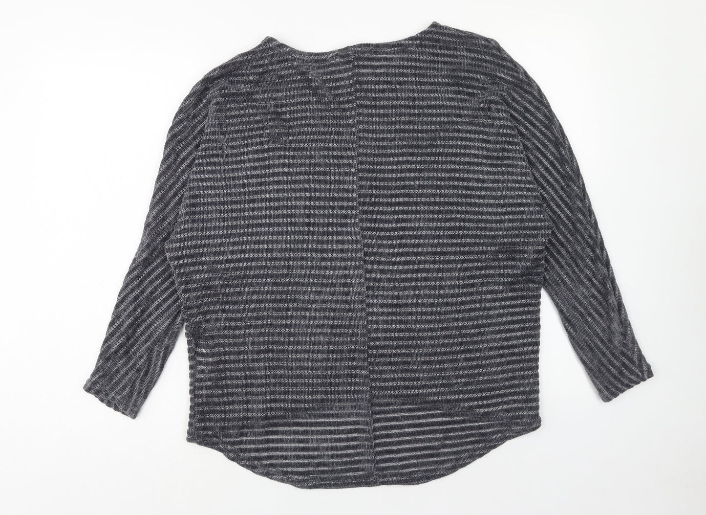 New Look Womens Grey Round Neck Striped Polyester Pullover Jumper Size S