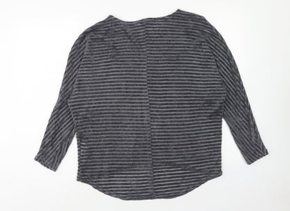 New Look Womens Grey Round Neck Striped Polyester Pullover Jumper Size S
