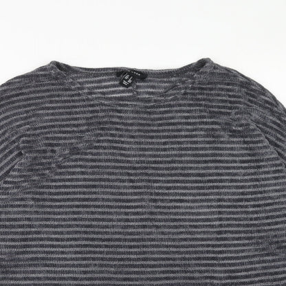 New Look Womens Grey Round Neck Striped Polyester Pullover Jumper Size S
