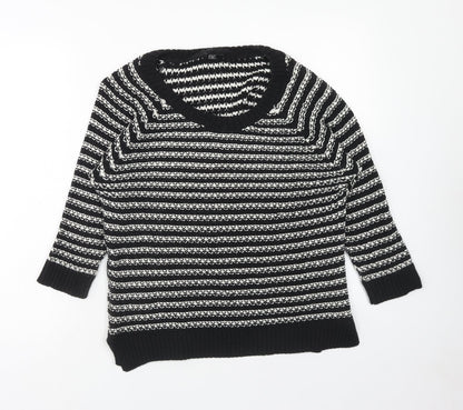 F&F Womens Blue Scoop Neck Striped Acrylic Pullover Jumper Size 14