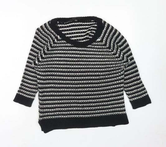F&F Womens Blue Scoop Neck Striped Acrylic Pullover Jumper Size 14