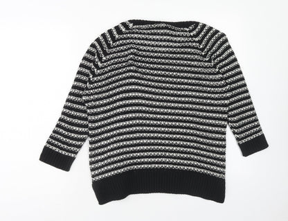 F&F Womens Blue Scoop Neck Striped Acrylic Pullover Jumper Size 14