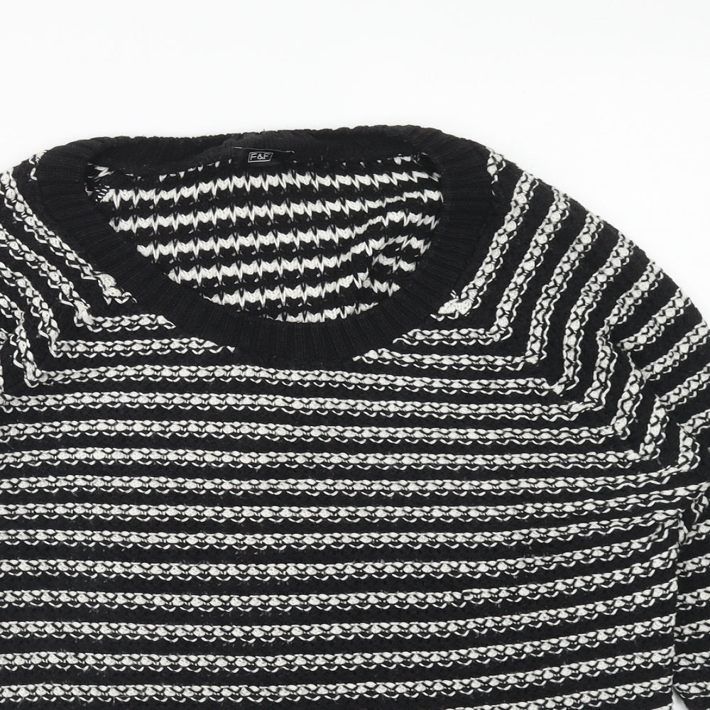 F&F Womens Blue Scoop Neck Striped Acrylic Pullover Jumper Size 14