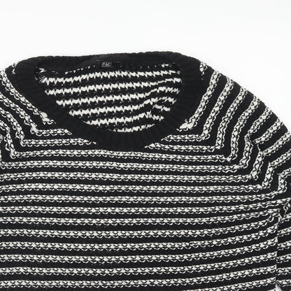 F&F Womens Blue Scoop Neck Striped Acrylic Pullover Jumper Size 14