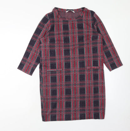 TU Womens Pink Plaid Polyester Shift Size 10 Round Neck Pullover