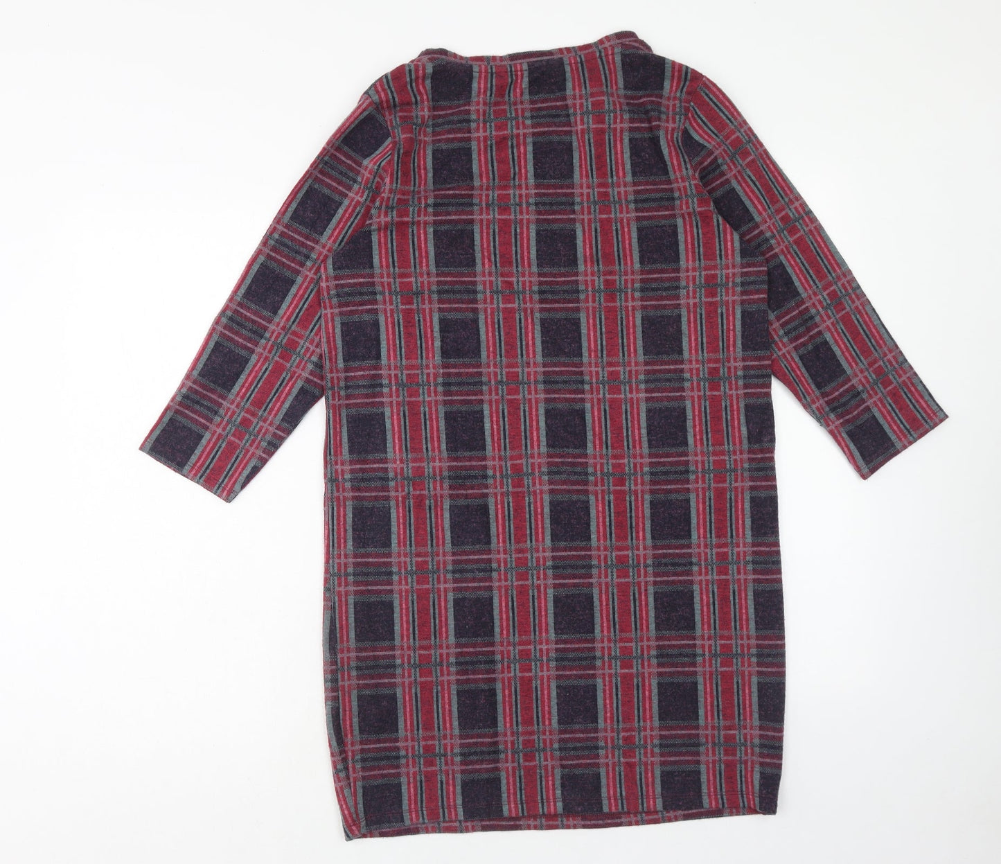 TU Womens Pink Plaid Polyester Shift Size 10 Round Neck Pullover