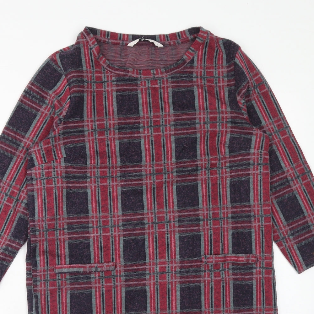 TU Womens Pink Plaid Polyester Shift Size 10 Round Neck Pullover