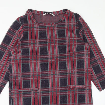 TU Womens Pink Plaid Polyester Shift Size 10 Round Neck Pullover