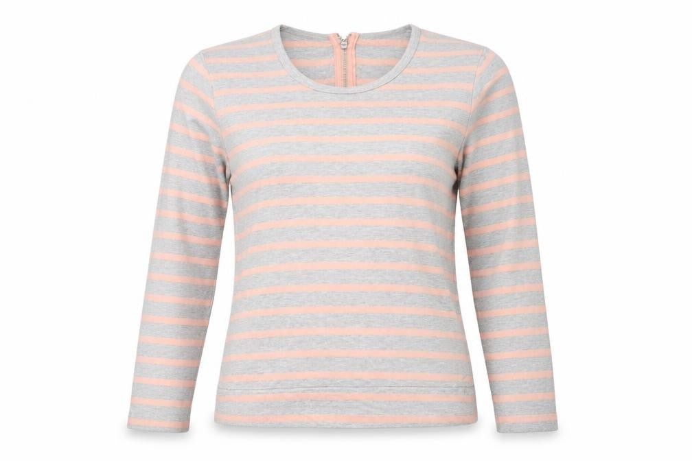 Witchery Womens Grey Striped Cotton Basic Blouse Size S Scoop Neck