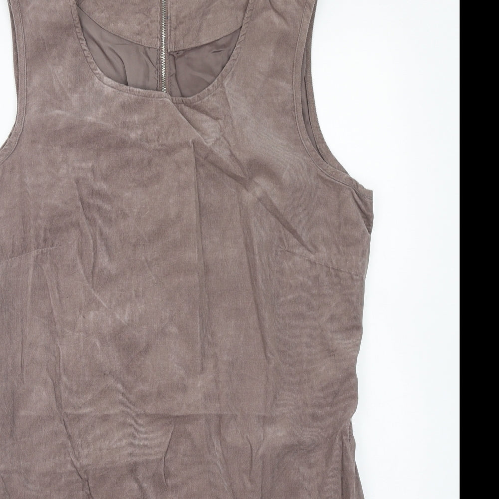 M&Co Womens Brown Cotton A-Line Size 14 Scoop Neck Zip