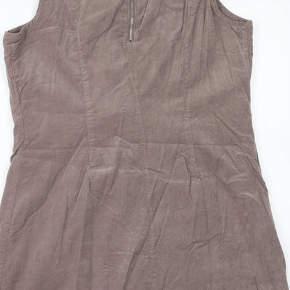 M&Co Womens Brown Cotton A-Line Size 14 Scoop Neck Zip