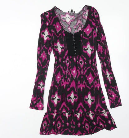 Papaya Womens Purple Geometric Viscose A-Line Size 10 Scoop Neck Tie - Drop hem