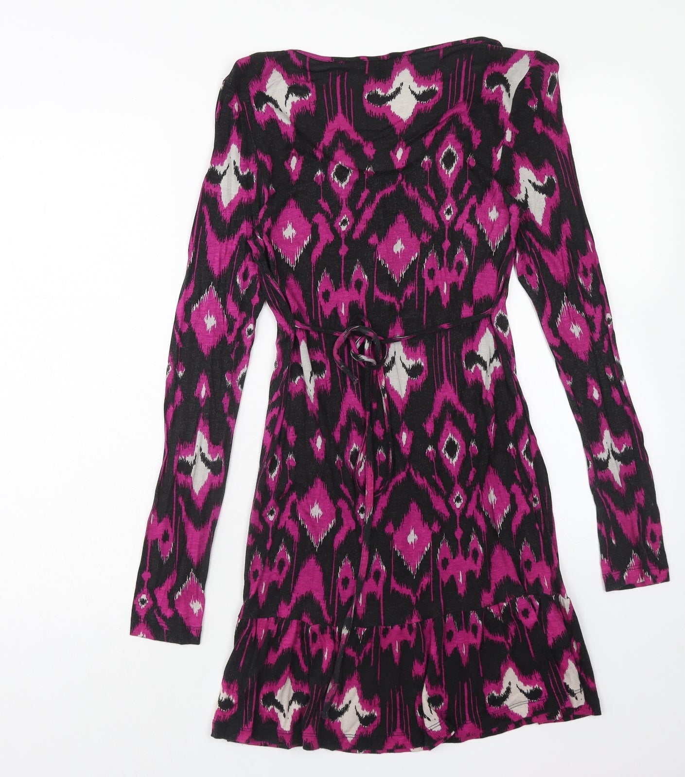 Papaya Womens Purple Geometric Viscose A-Line Size 10 Scoop Neck Tie - Drop hem