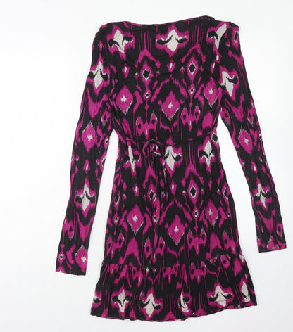 Papaya Womens Purple Geometric Viscose A-Line Size 10 Scoop Neck Tie - Drop hem