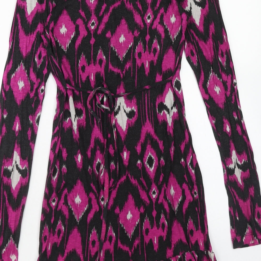 Papaya Womens Purple Geometric Viscose A-Line Size 10 Scoop Neck Tie - Drop hem