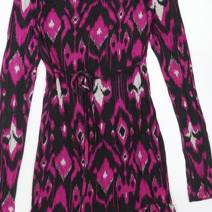 Papaya Womens Purple Geometric Viscose A-Line Size 10 Scoop Neck Tie - Drop hem