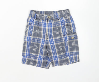 NEXT Boys Blue Plaid Cotton Cargo Shorts Size 2 Years Regular Zip