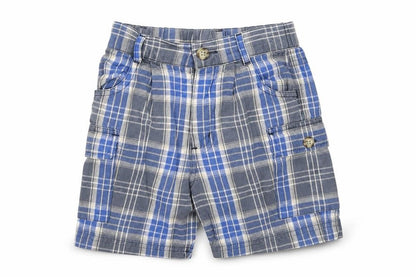 NEXT Boys Blue Plaid Cotton Cargo Shorts Size 2 Years Regular Zip