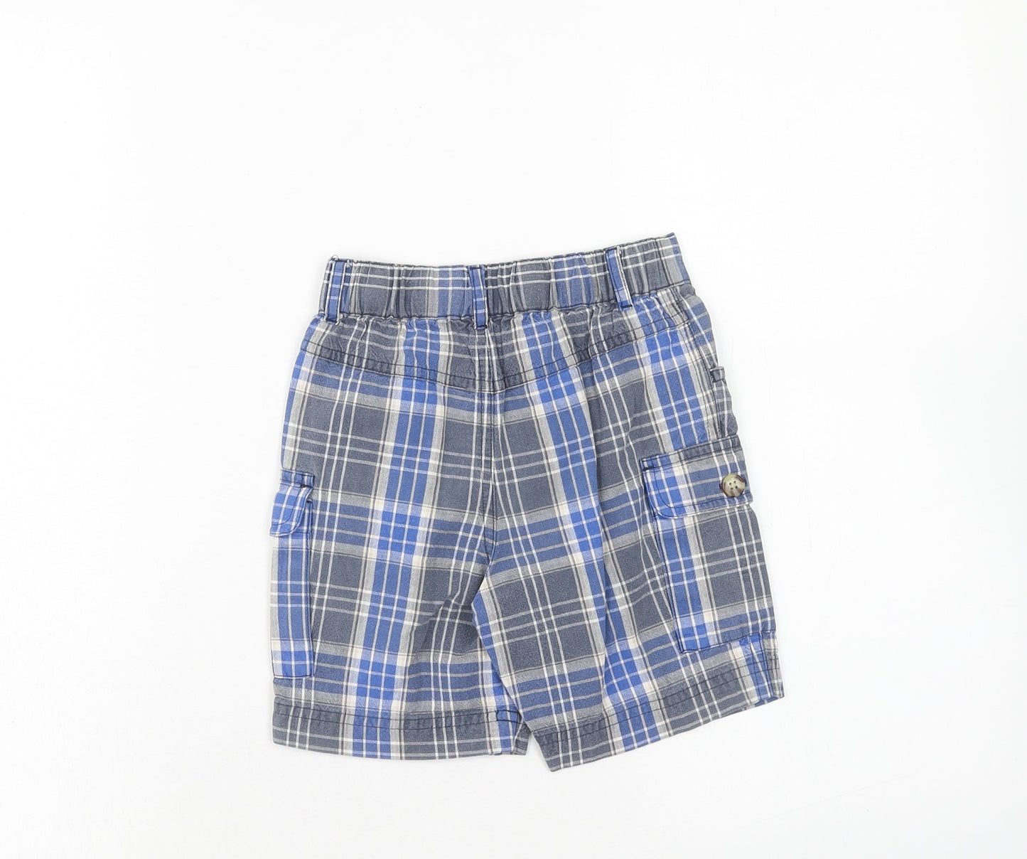 NEXT Boys Blue Plaid Cotton Cargo Shorts Size 2 Years Regular Zip