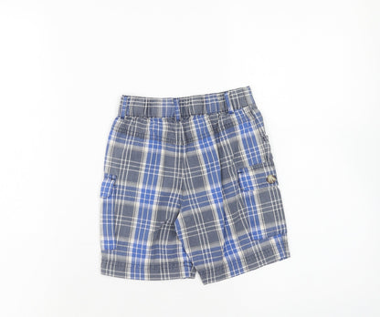NEXT Boys Blue Plaid Cotton Cargo Shorts Size 2 Years Regular Zip