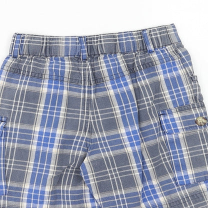 NEXT Boys Blue Plaid Cotton Cargo Shorts Size 2 Years Regular Zip