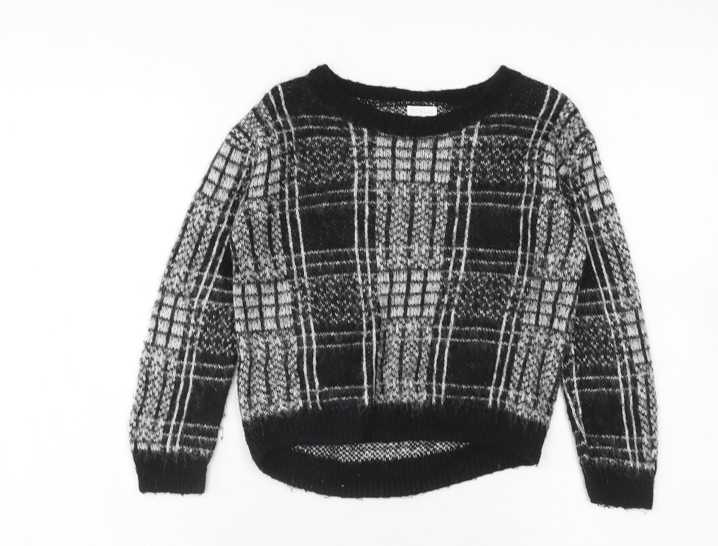 F&F Girls Black Round Neck Plaid Acrylic Pullover Jumper Size 6-7 Years Pullover