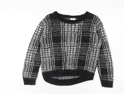 F&F Girls Black Round Neck Plaid Acrylic Pullover Jumper Size 6-7 Years Pullover