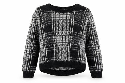 F&F Girls Black Round Neck Plaid Acrylic Pullover Jumper Size 6-7 Years Pullover