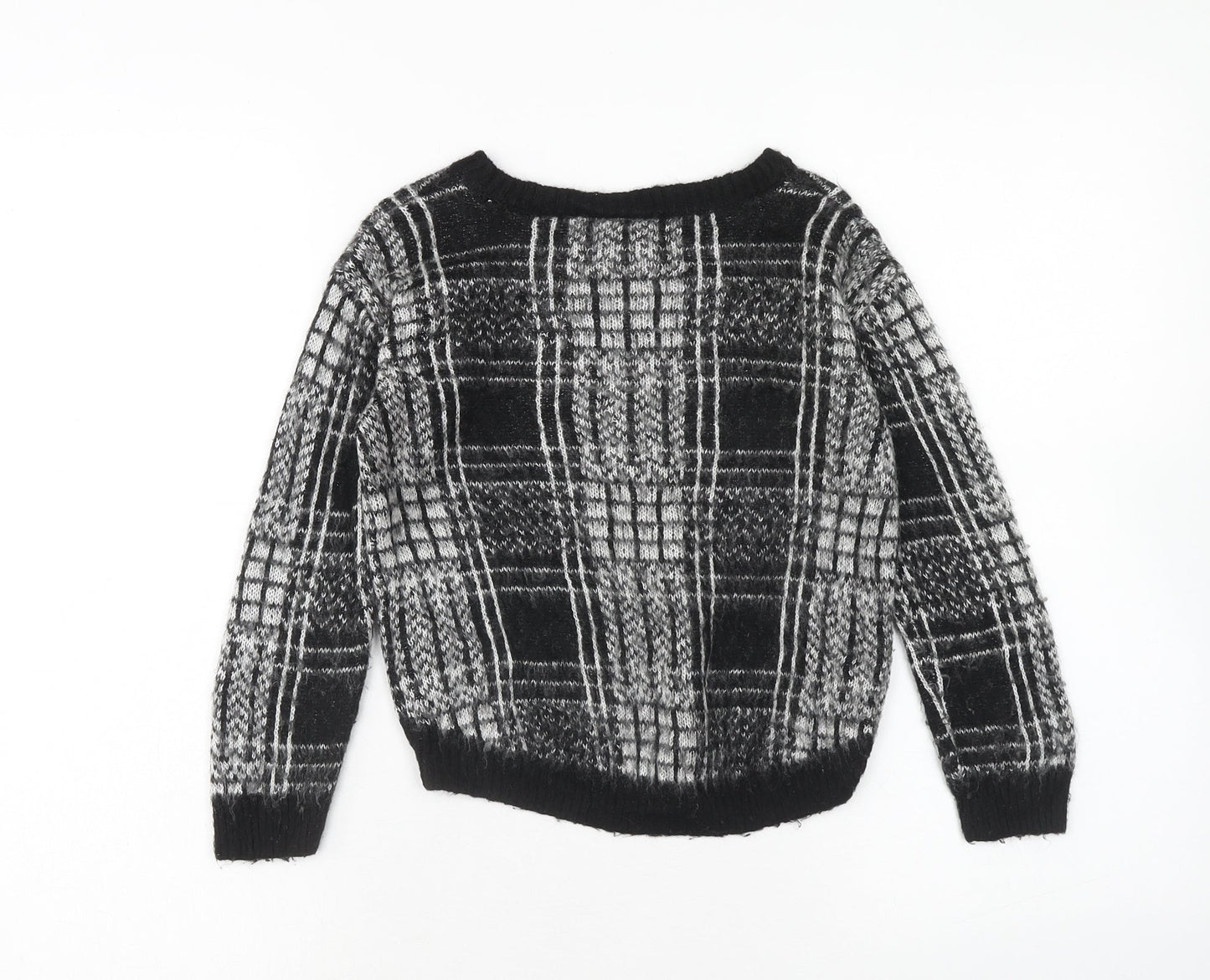F&F Girls Black Round Neck Plaid Acrylic Pullover Jumper Size 6-7 Years Pullover