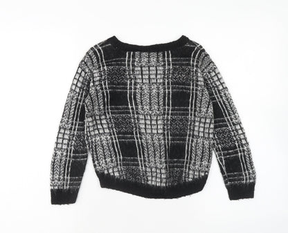 F&F Girls Black Round Neck Plaid Acrylic Pullover Jumper Size 6-7 Years Pullover