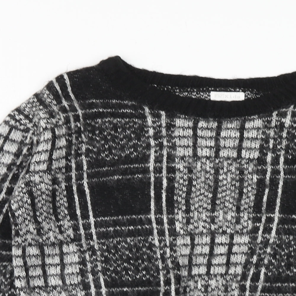 F&F Girls Black Round Neck Plaid Acrylic Pullover Jumper Size 6-7 Years Pullover