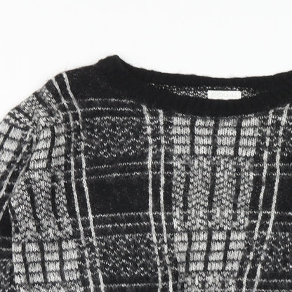 F&F Girls Black Round Neck Plaid Acrylic Pullover Jumper Size 6-7 Years Pullover