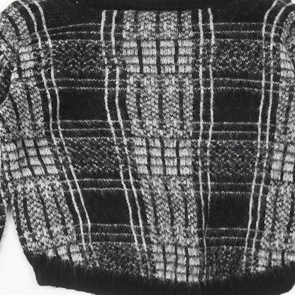 F&F Girls Black Round Neck Plaid Acrylic Pullover Jumper Size 6-7 Years Pullover