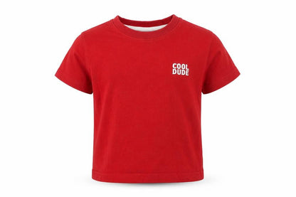 Adams Boys Red Cotton Basic T-Shirt Size 12-18 Months Round Neck Pullover - Cool Dude