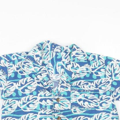 Mothercare Boys Blue Geometric Cotton Basic Button-Up Size 9-12 Months V-Neck Button
