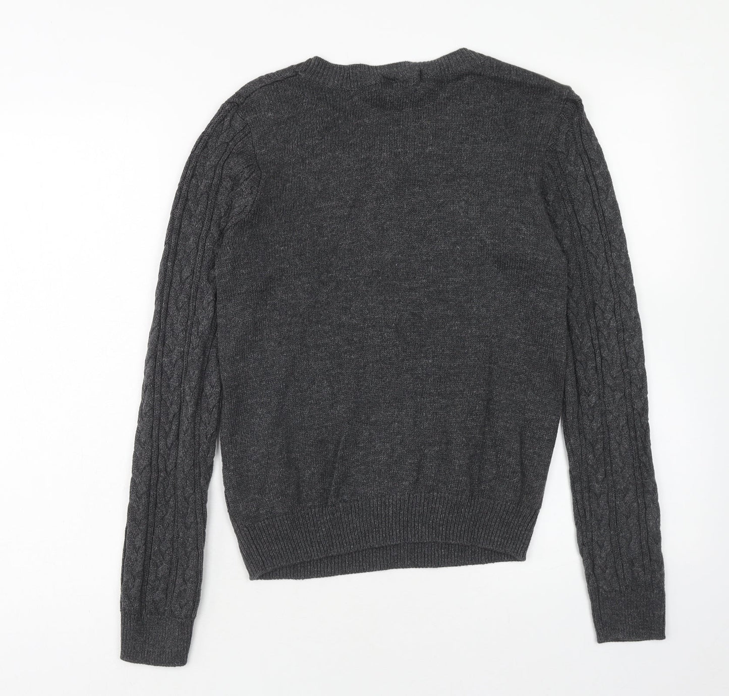 H&M Mens Grey Round Neck Acrylic Pullover Jumper Size S Long Sleeve