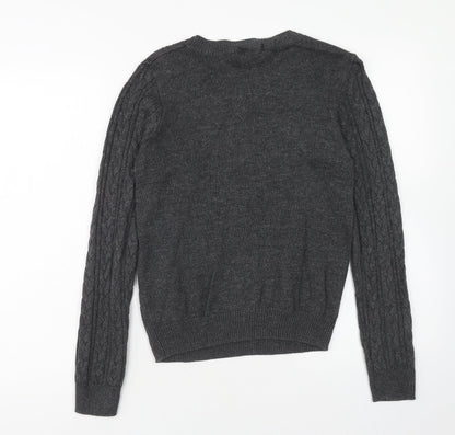 H&M Mens Grey Round Neck Acrylic Pullover Jumper Size S Long Sleeve