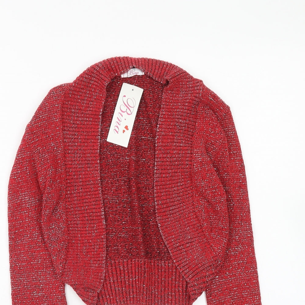 Bina Womens Red V-Neck Acrylic Cardigan Jumper Size M - Size M-L