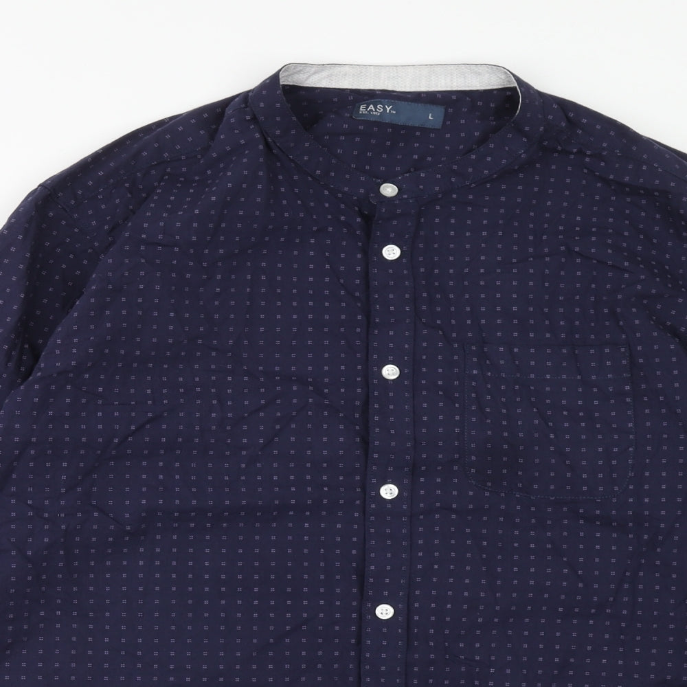 Mens UK Size L Easy Blue  Button-Up Long Sleeve Casual Shirt