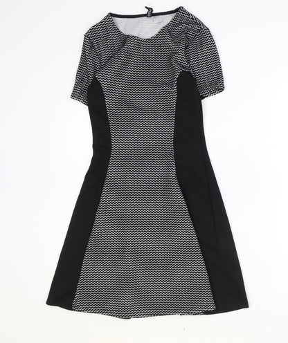 Divided by H&M Womens Black Geometric Polyester A-Line Size 8 Scoop Neck Pullover