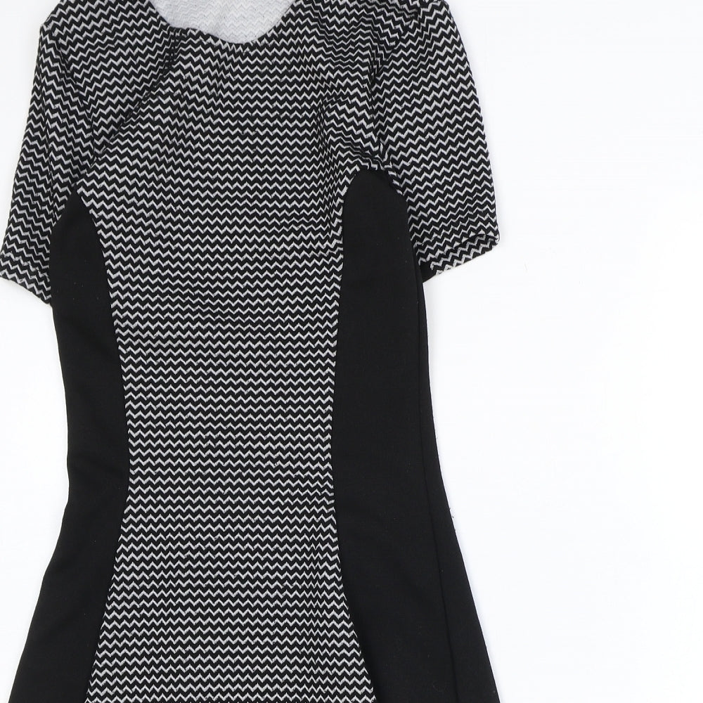 Divided by H&M Womens Black Geometric Polyester A-Line Size 8 Scoop Neck Pullover
