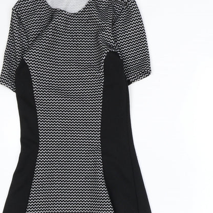 Divided by H&M Womens Black Geometric Polyester A-Line Size 8 Scoop Neck Pullover